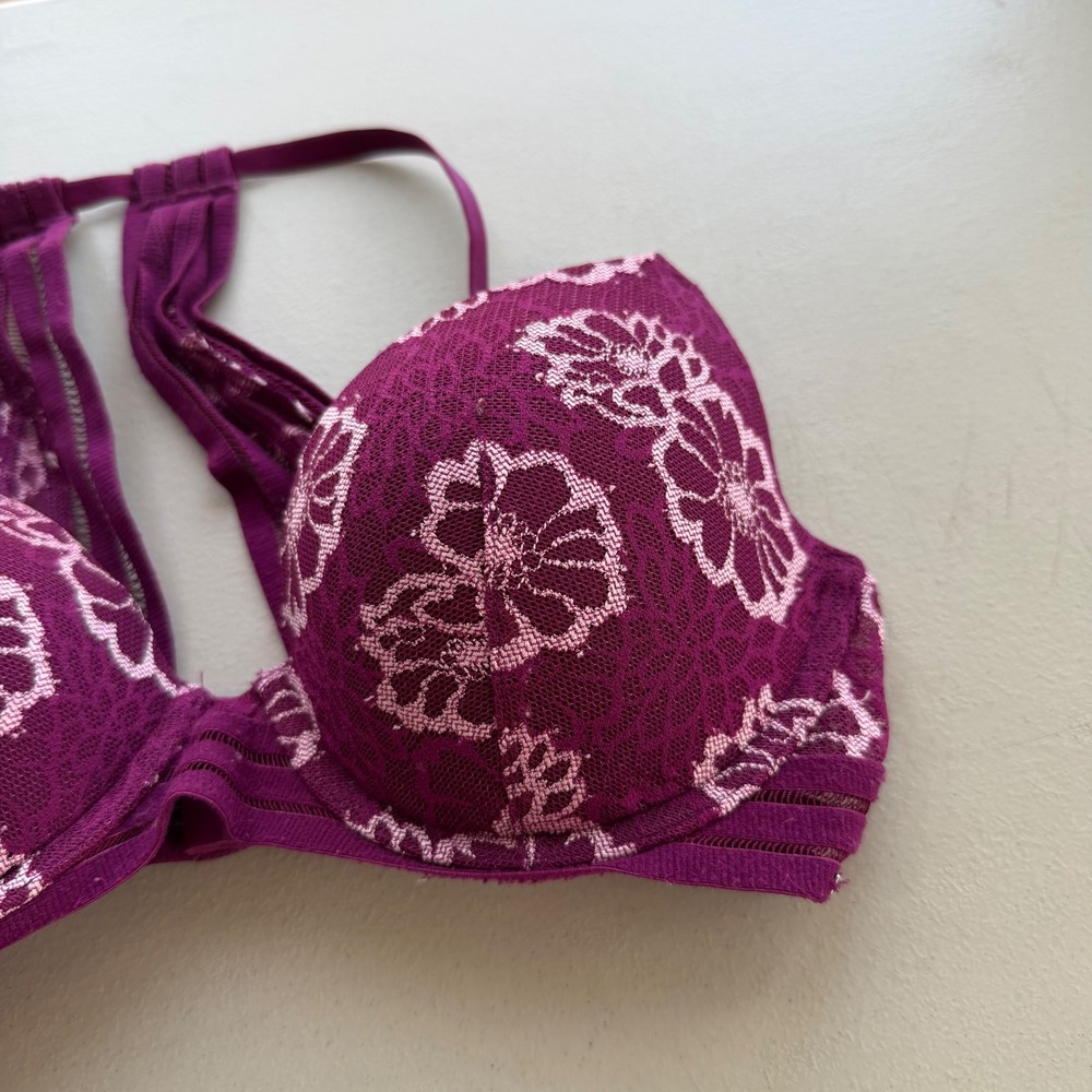 Victoria's Secret PINK 32D Purple & Pink Floral Lace Lightly Lined Racerback Bra - Picture 10 of 16